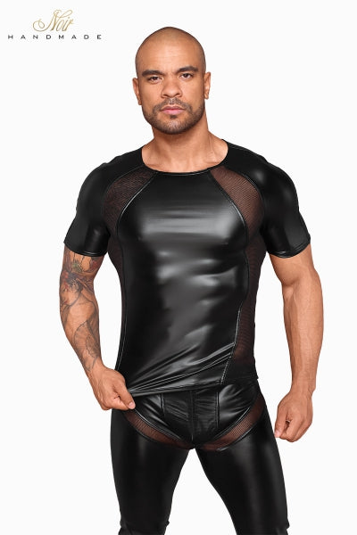 T-shirt wetlook et filet H056 Noir HandMade