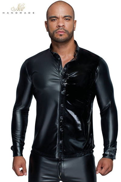 Chemise wetlook et vinyle H064 Noir HandMade