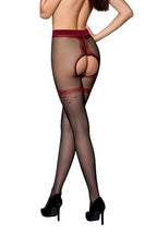 Collants ouverts TI019 20 deniers - noir/rouge Passion bas et collants