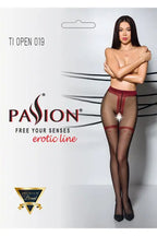 Collants ouverts TI019 20 deniers - noir/rouge Passion bas et collants
